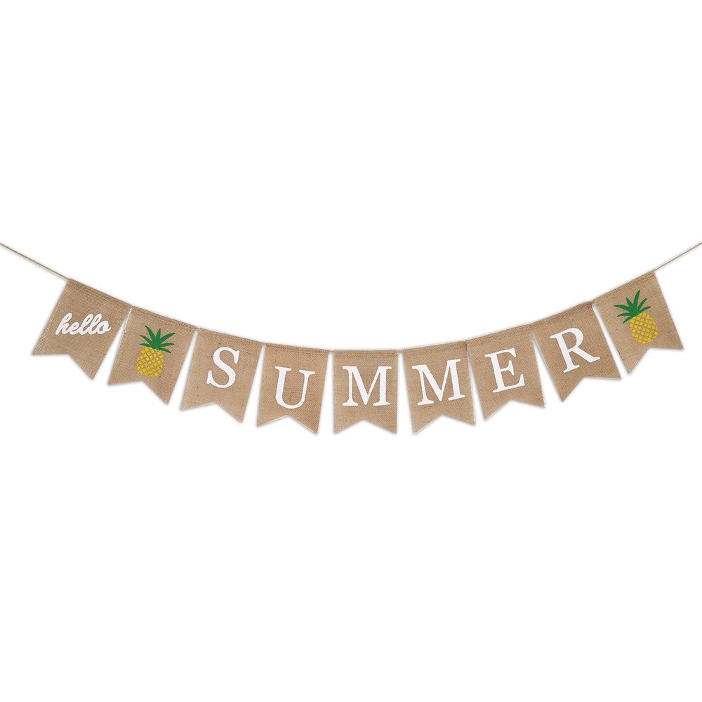 summer banner, hello summer banner, pineapple banner, summer bunting, burlap …