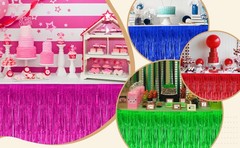 2 Pack Metallic Tinsel Foil Fringe Table Skirts for Rectangle & Round Tables Hot