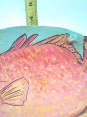 Hand Painted Coconut Shell W/Tropical Orange Fish Signed Beach House Decor