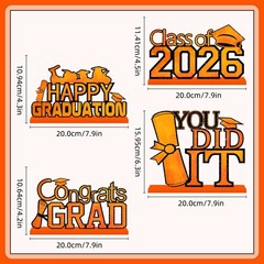 4pcs Orange and Black Graduation Decorations 2026 Wood Table Centerpieces,Happy