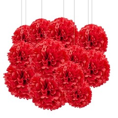 Aimto 12pcs Red Paper Pom Poms Decorations for Party Variety Pack,