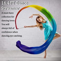 16.4FT Dance Streamer Gymnastics Dance Ribbons Belly Dance Real Silk Ribbon T…