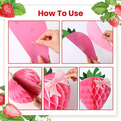 6 Sets 12 Inch Large Strawberry Party Decorations Strawberry Bow Honeycomb Ball