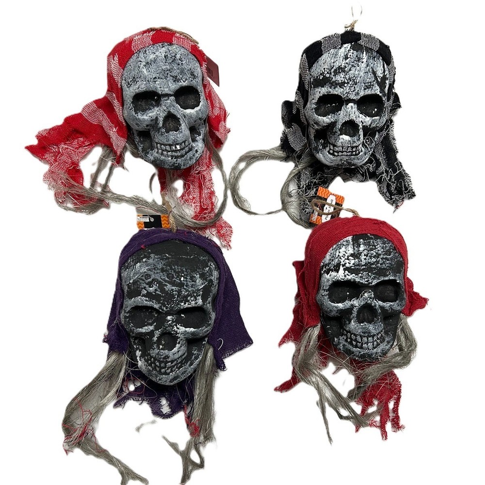 4pc-6in Hanging Foam PIRATE SKULL w/BANDANA Tiki Bar Crafts Prop Decoration-ASTD