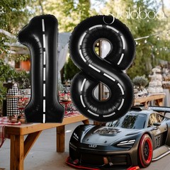 Race Car 40Inch Black 18 Balloon Number Large Helium Race Track 0-9 Giant Dig…