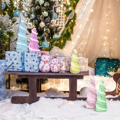 5 PCS Pastel Mini Christmas Trees Wool Plush Wrapped Cone Macaron Colors