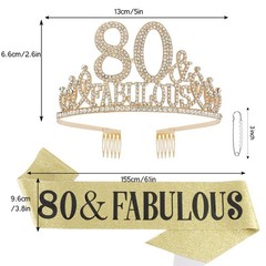 80th Birthday Decorations for Women – Set of 80 & Fabulous Crown Tiara, Gold