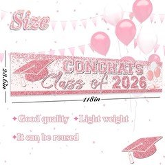 Waterproof Foldable Graduation Sign – Pink Rose Gold Class of 2026 Decoration