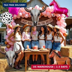 CrazyJan 2PCS Western Long Horn Cow Balloons Cowboy Longhorn Foil Balloons for C