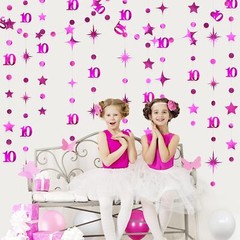 Hot Pink 10th Birthday Decorations Number 10 Circle Dot Twinkle Star Garland …