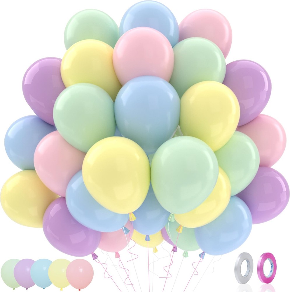 Patimate Pastel Balloons Set, 50 pcs 12 inch Rainbow Multicolor Pink Purple