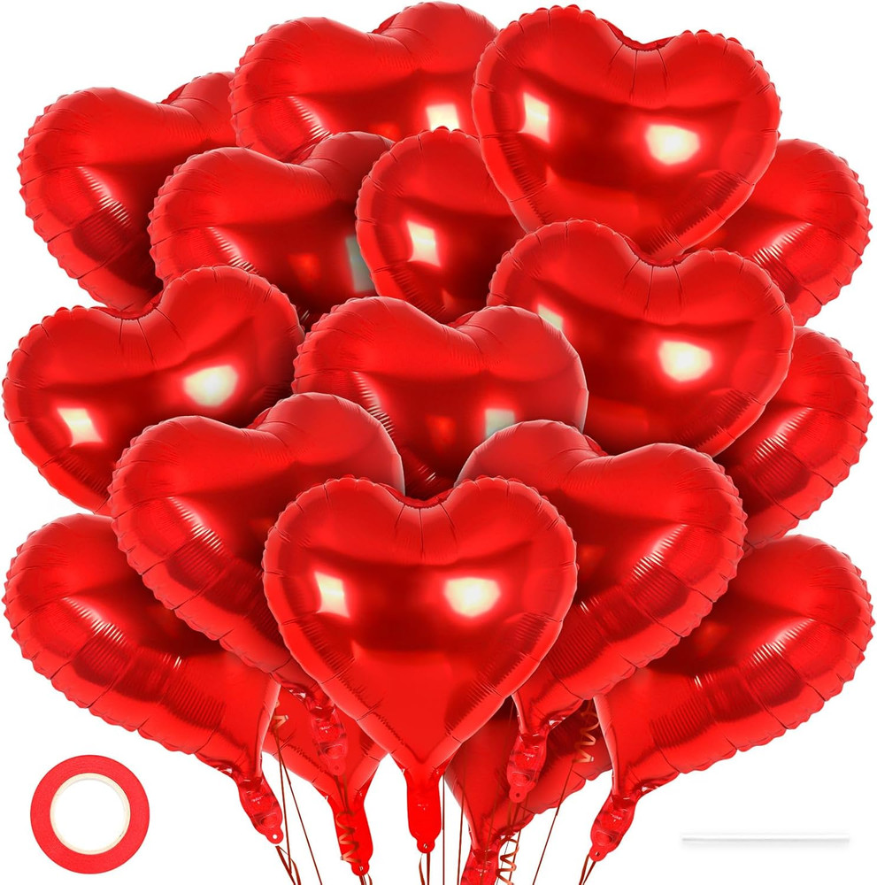24 Globos De Aluminio Corazones Rojo 18 Inches Para San Valentín Mi Novia Mujer