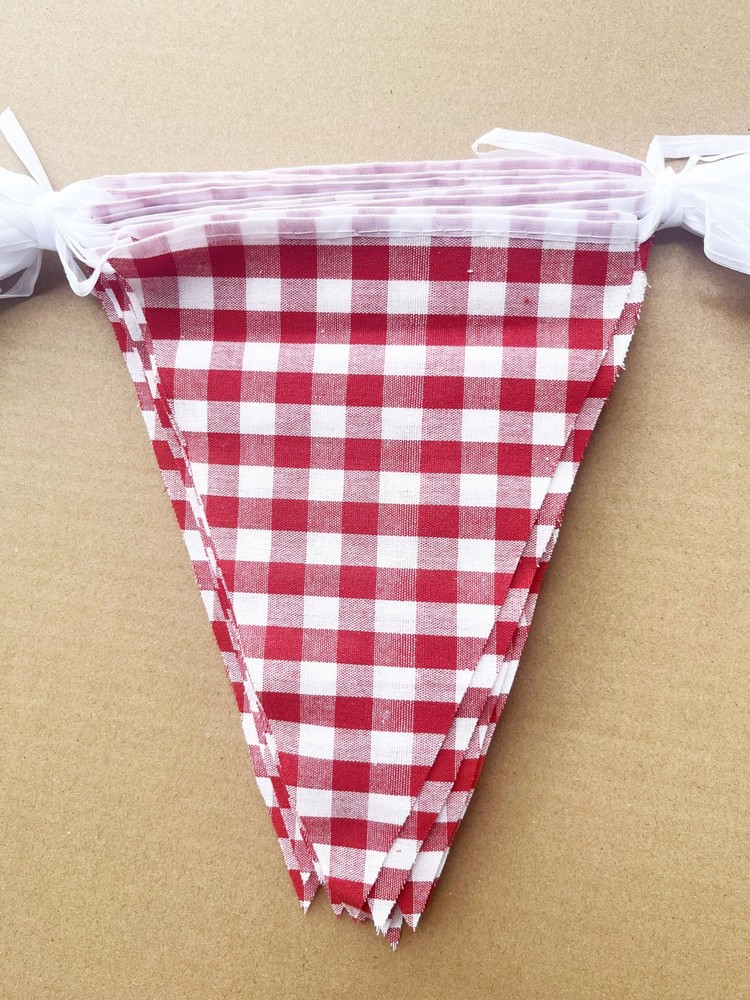 15 Meters 49ft Red and White Cotton Fabric Checkered Pennant Banner, Party De…