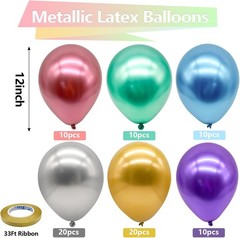 Metallic Chrome Latex Balloons, 100 Pack 12 inch Assorted Balloons