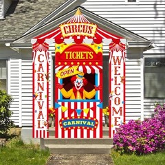 4Pcs Carnival Circus Tent Decorations Include Red and White Striped Porch
