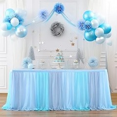 Tulle Table Skirt Blue Tutu Striped Table Skirts for Rectangle Tables Baby