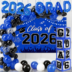Graduation Decorations 2026, Blue Black Graduation Party Decorations 123Pcs B…