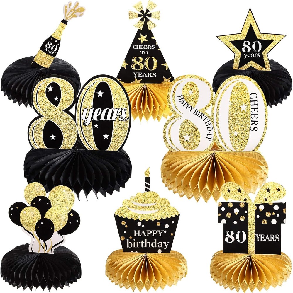 8 Pieces 80Th Birthday Table Decorations for Men and Women, Happy 80Th Honeycomb