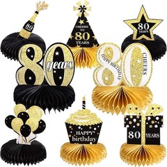 8 Pieces 80Th Birthday Table Decorations for Men and Women, Happy 80Th Honeycomb