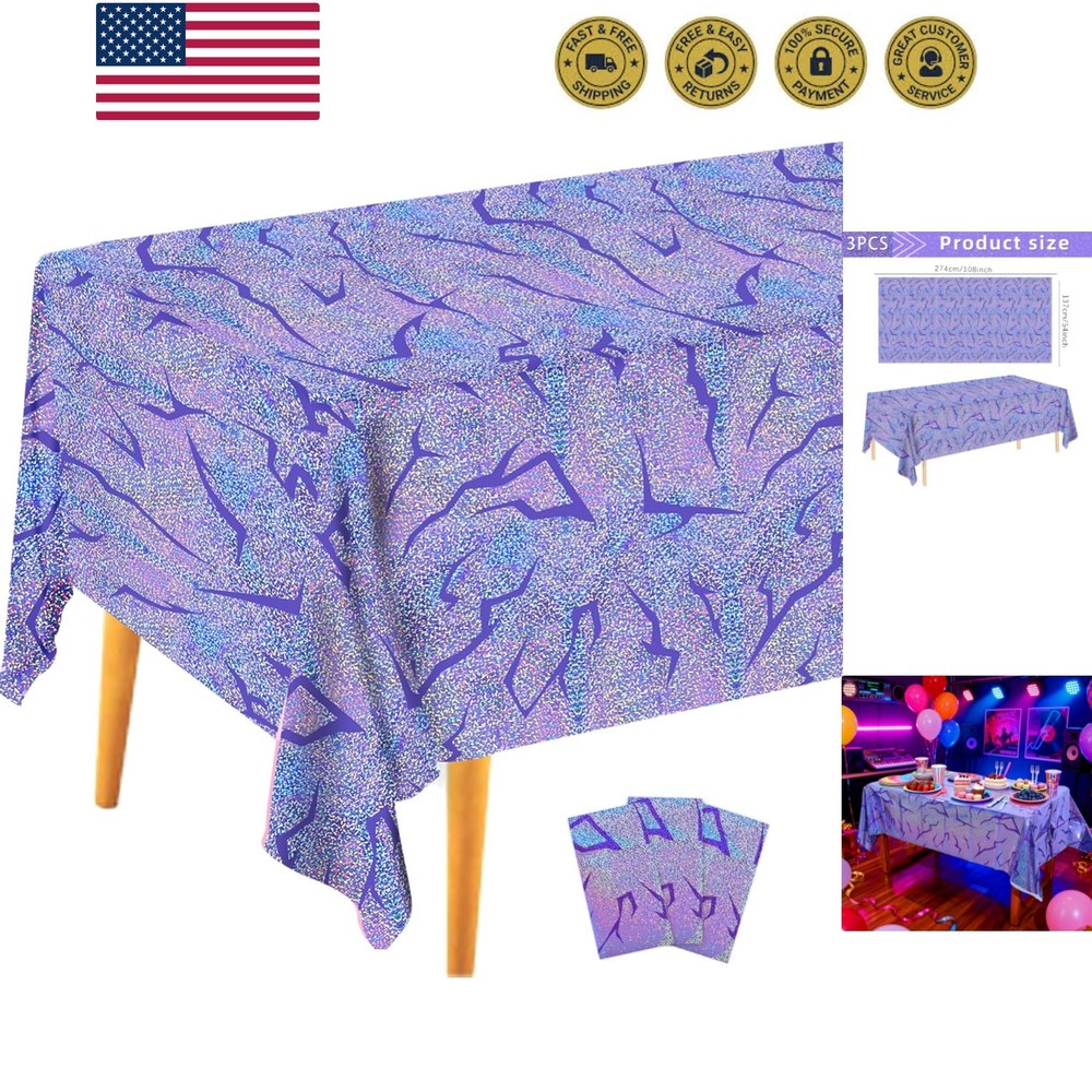 3PCS Demon Hunters Birthday Tablecloth Decorations, Purple Demon Energy Patte…