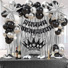 Black Birthday Decorations for Men with White and silver Black, Silver