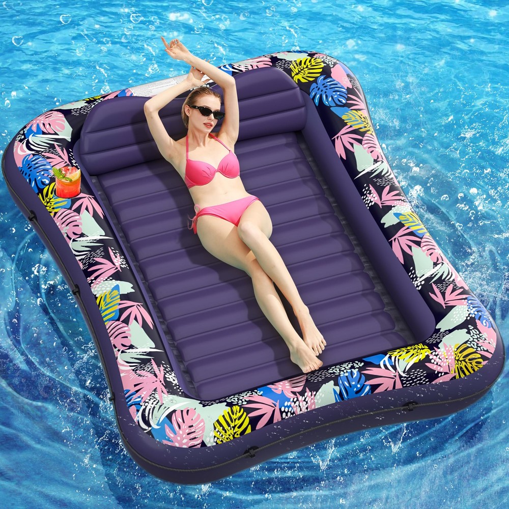 Tanning Pool Lounger Float, OKSUWATER 75″ x 51″ Pool Floats Adult with Headre…