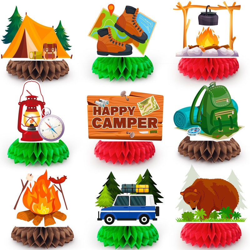 Camping Honeycomb Centerpiece,9 Pcs Camper Table Centerpieces Camper Decoration