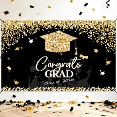Graduation Decorations 2026 Black and Gold Graduation Backdrop and Congrats …