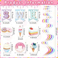 25 Pcs Two Sweet Birthday Decorations, Donut & Ice Cream Party Decor Set with…