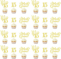 24 Piece Mis Quince Cupcake Topper 15Th Birthday Decorations Cheers 15 Years Gol