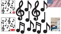 Musical Note Silhouettes 10 Piece Black Paper Decor Bundle, Music Theme