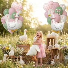 One Silly Goose Birthday Decorations Girl – Goose Balloons with Pink Printed …