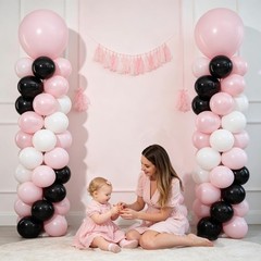 2 Sets Pink Black White Balloon Column Stand Kit,112Pcs Matte & Double-Layer …