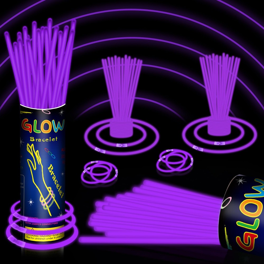 120 Pcs 8″ Purple Glow Sticks Bulk, Glow Necklaces and Bracelets Set with Con…