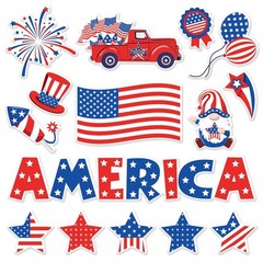 2 Sheet Patriotic Thick Gel Clings 4th of July American Flag Star Truck Gnome