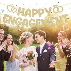 Pre-Strung Engagement Party Decorations,Glitter Happy Engagement Banner,Engaged