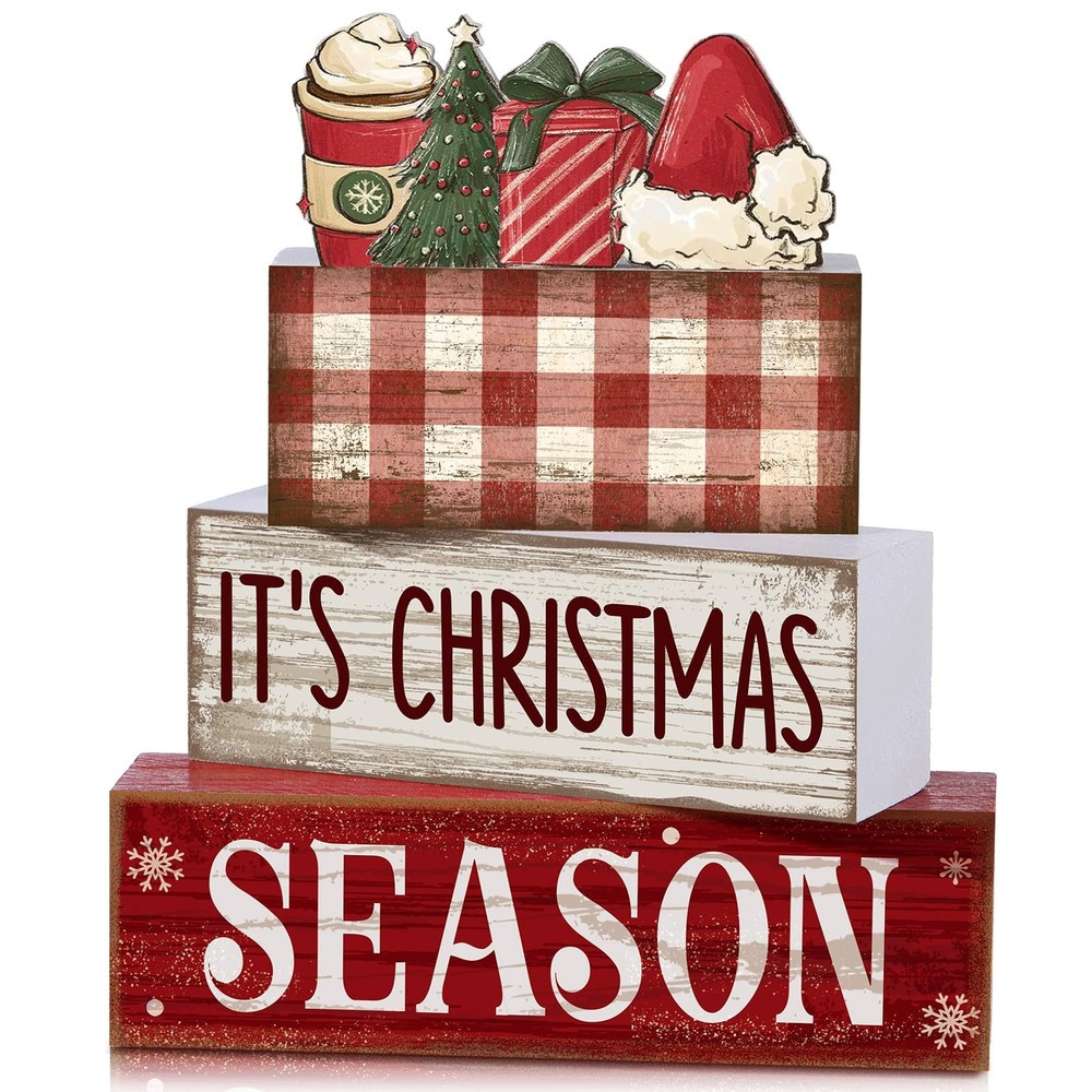 Lineshading 4 Pcs Christmas Table Decoration Wooden Hot Cocoa Santa Hat Decor…