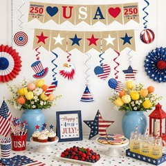 250th Anniversary Decorations: Patriotic Hanging Swirls & Banner Set for 4th …