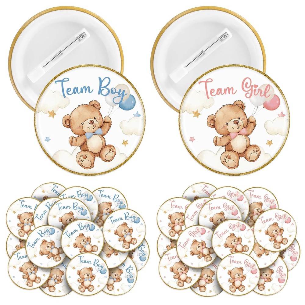 60 Pcs Bear Gender Reveal Pins, Funny Baby Shower Team Gender Reveal Decorations