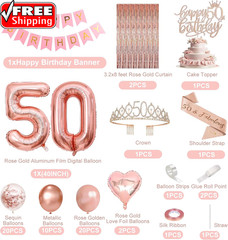50Th Birthday Decorations for Women, 50Th Birthday Crown and Sash, Rose Gold Hap