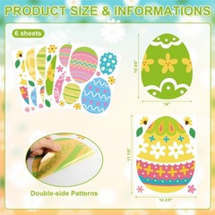 Happy Easter Egg Window Clings 6 Sheets, Green Pink Large Size, Multicolor