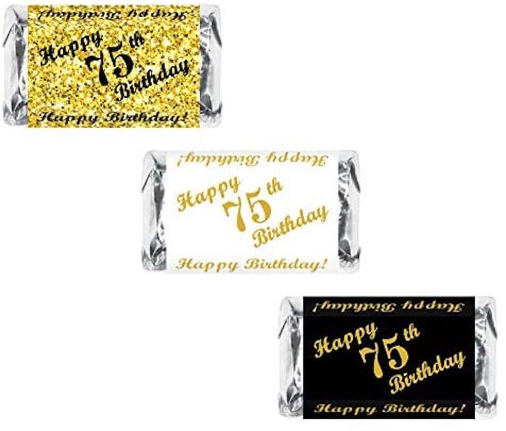 75th Birthday Miniatures Candy Bar Wrapper, (Set of 60) CANDY NOT INCLUDED