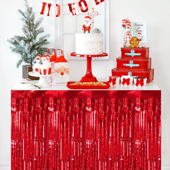 2 Packs Red Table Skirts Metallic Foil Fringe Table Skirt Streamer Backdrop for