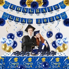 Graduation Decorations 2026 Navy Blue and Gold Grad Party Decorations Includi…