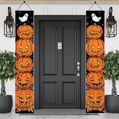 2PCS Halloween Porch Banners 71 x 12 Inch Stacked Pumpkin Jack-O’-Lantern Doo…