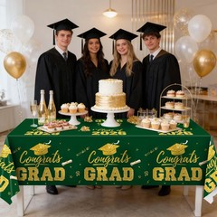 Graduation Decorations 2026, Green and Gold Graduation Tablecloths, 2 Pack Congr