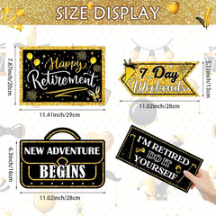 20 Pcs Retirement Party Decorations Black and Gold Happy Retirement Banner Sign