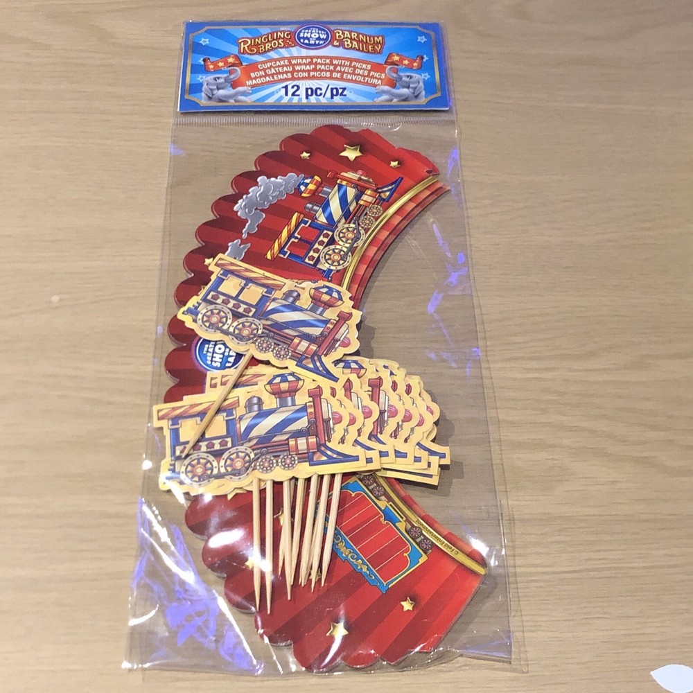 12 Pieces Cupcake Wrap and Picks Trains New Sealed