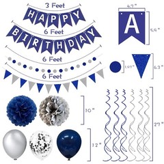 Navy Blue & Silver Happy Birthday Party Balloon kit for men, women, boys & girls