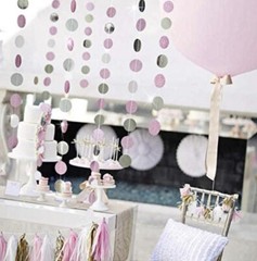 Glitter Silver Pink Circle Dot Garlands Party Decoratoins Polka Dots Streamer
